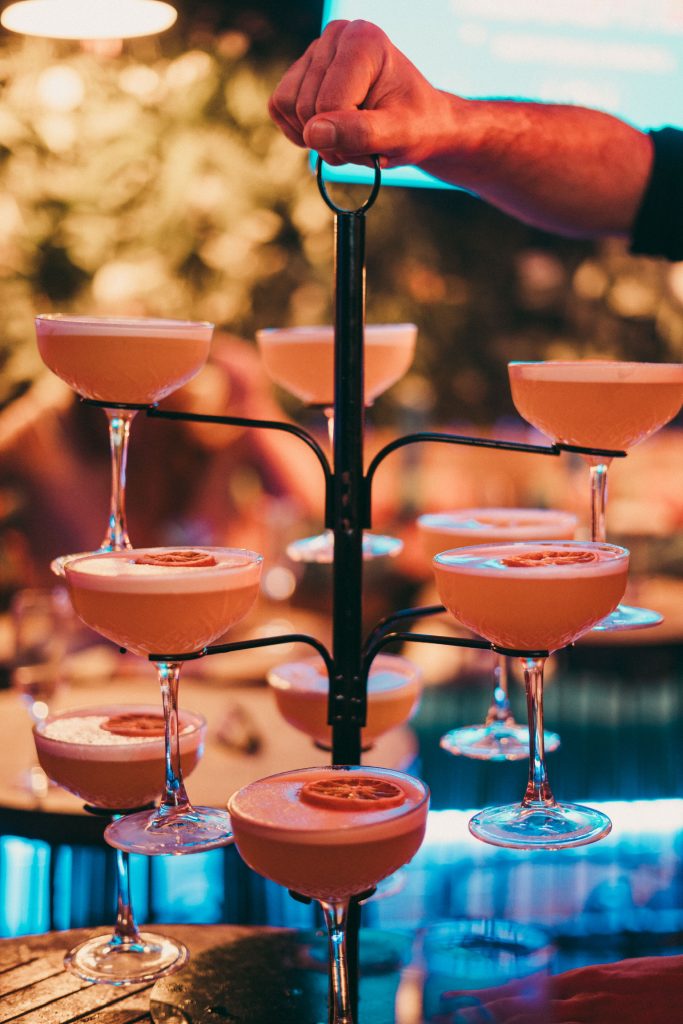 Cocktails lined up on the bar